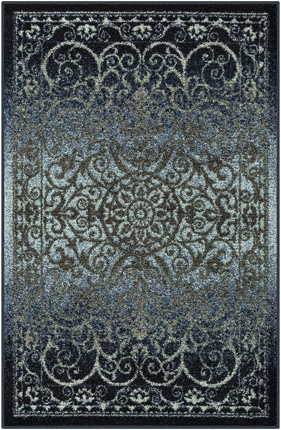 Maples Rugs Pelham Vintage Kitchen Rugs Non Skid Washable Accent Area Carpet [Made in USA], 1'8 x 2'10, Navy/Grey