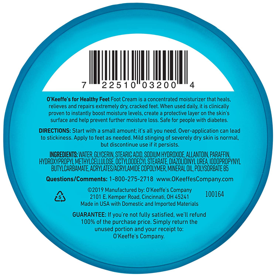 O'Keeffe's Healthy Feet Foot Cream, 3.2 ounce Jar, (Pack of 2)