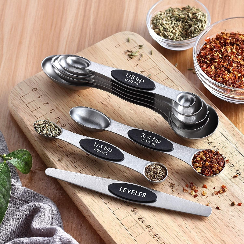 Set of 8 Magnetic Measuring Spoons, Double-Headed Kitchen Spoons - Stackable