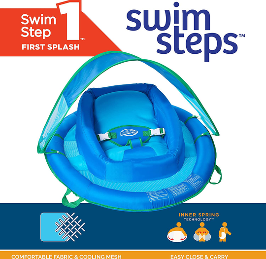 SwimWays Infant Baby Spring Float with Adjustable Sun Canopy - Green