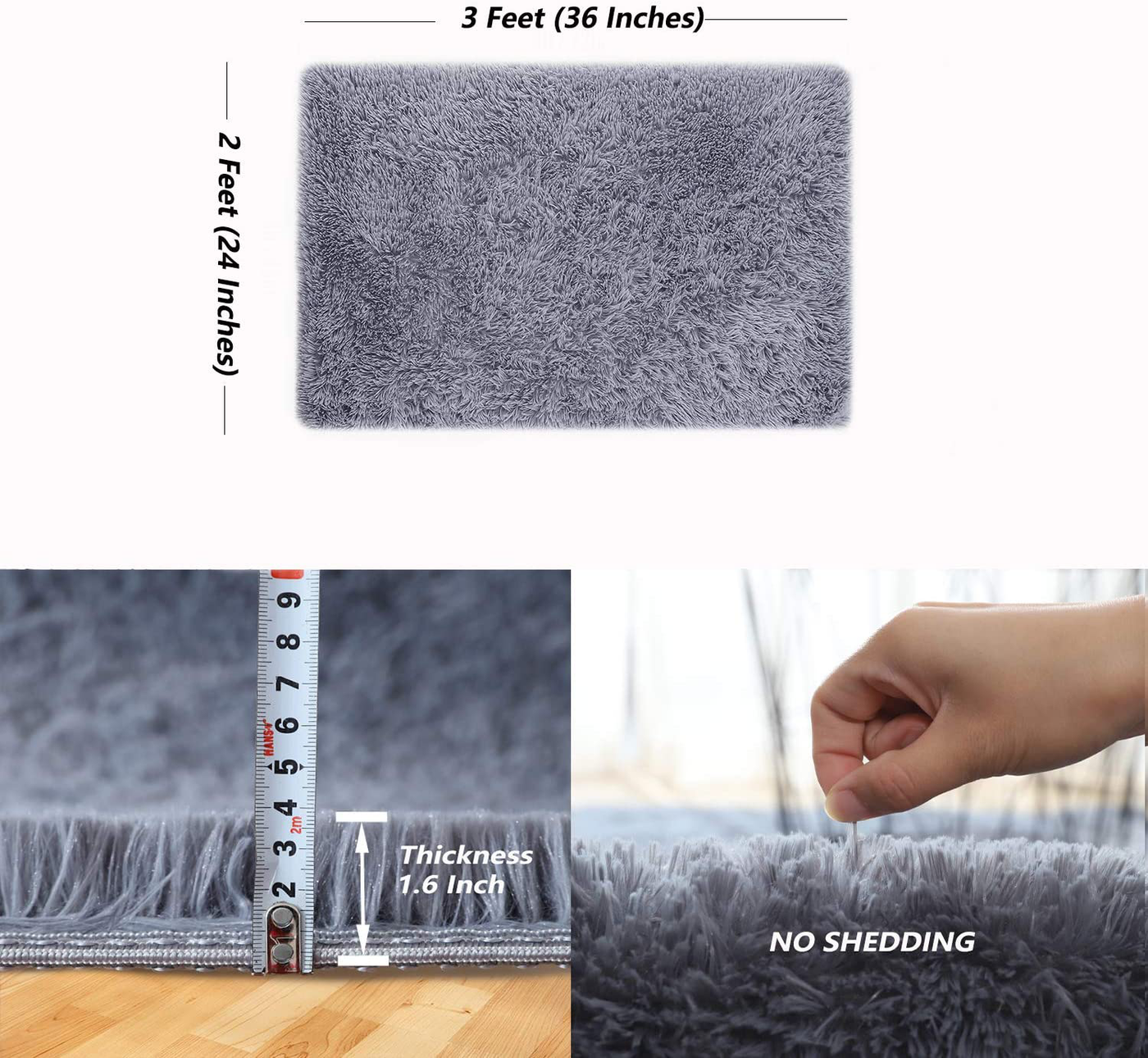 3x5 Feet, Gray WochiTV Ultra Soft Fluffy Modern Area Rug Non-Slip Plush Machine Washable Rug Living Room Bedroom Floor Carpet Kids Baby Nursery Decor Rug