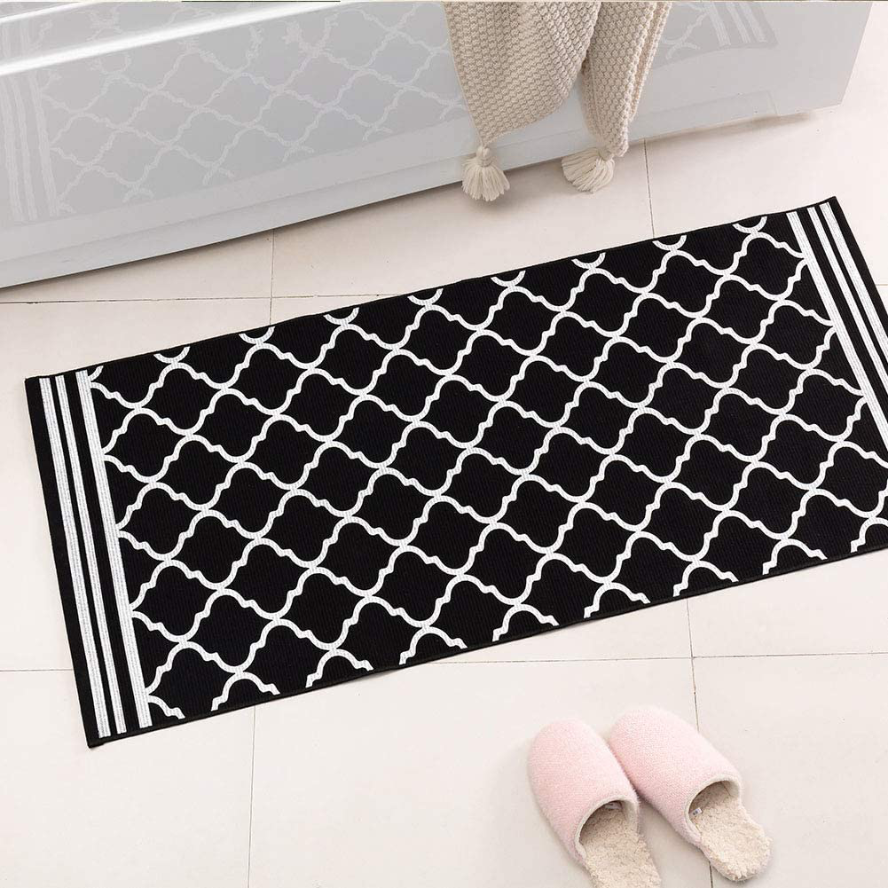 Cream Small Moroccan Woven Kitchen Rug 2'x3', Printed Diamond Trellis Geometric Pattern Area Rugs for Bathroom Laundry Living Room, Door Mat