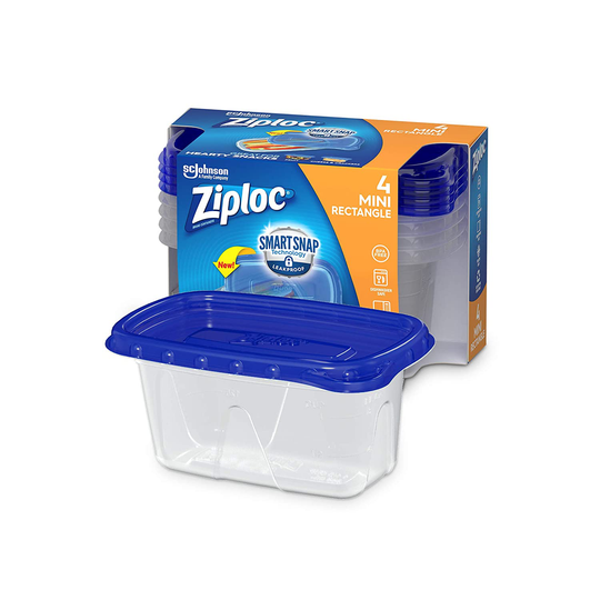 Ziploc Food Storage Meal Prep Containers Reusable for Kitchen Organization, Smart Snap Technology, Dishwasher Safe, Mini Rectangle, 4 Count