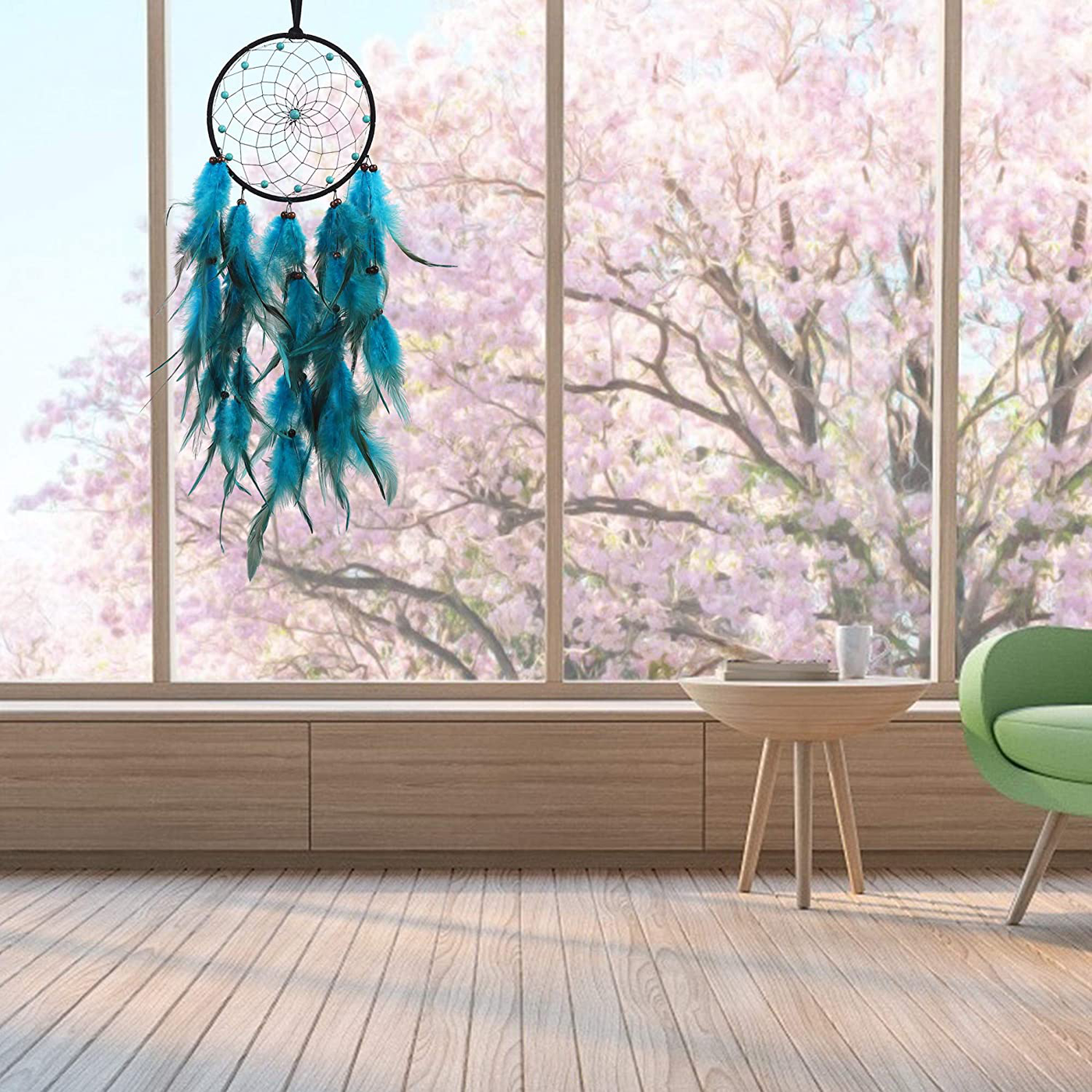 Dream Catcher, Native American HandmadeTassels Boho Feather Dream Catchers with LED Light, Dreamcathers Gift for Bedroom Home Hanging Decor (Blue)