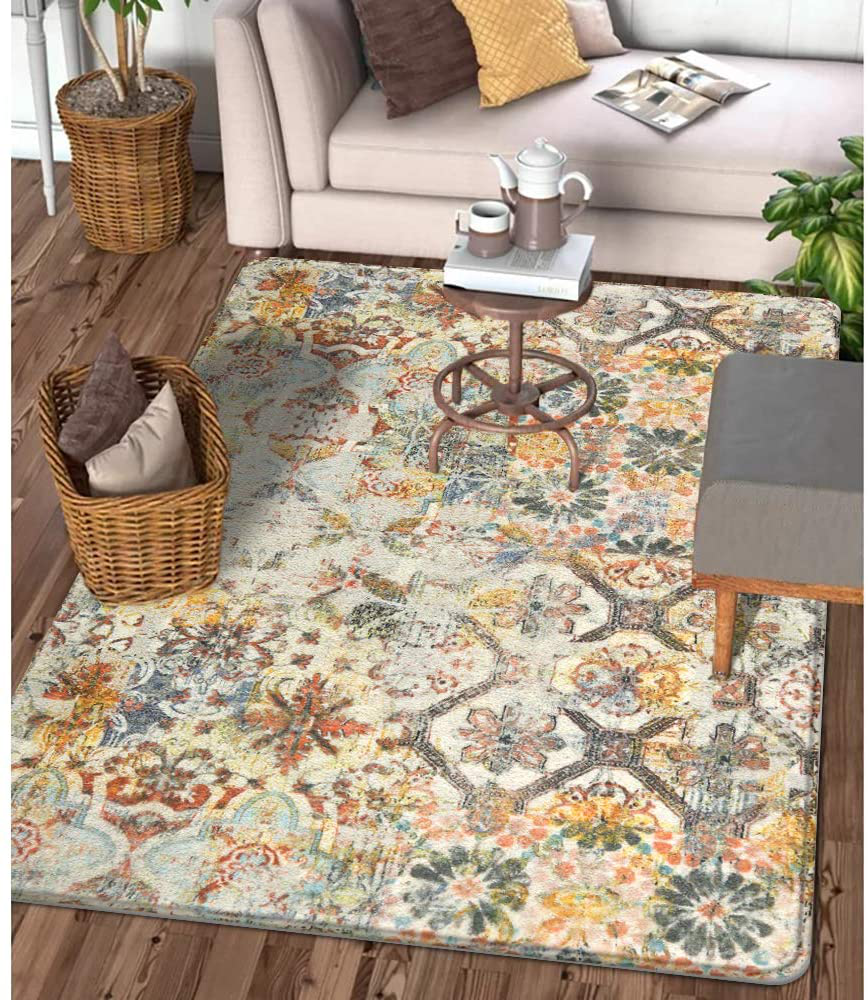 Lahome Floral Medallion Collection Area Rug - 2’ X 3’ Non-Slip Distressed Bohemian Vintage Traditional Area Rug Small Accent Throw Rugs Floor Carpet for Door Mat Entryway Decor (2’ X 3’, Multicolor)