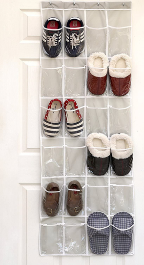 24 Pockets - SimpleHouseware Crystal Clear Over The Door Hanging Shoe Organizer, Brown
