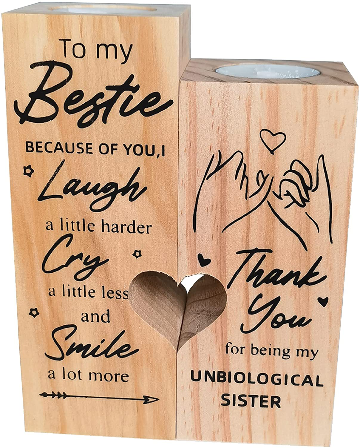 Best Friend Birthday Gifts for Women-to My Bestie Candle Holder- Thank You for Being My Unbiological Sister Women Girls Friends Personalized Gifts Friendship Birthday Wooden Candle Holder