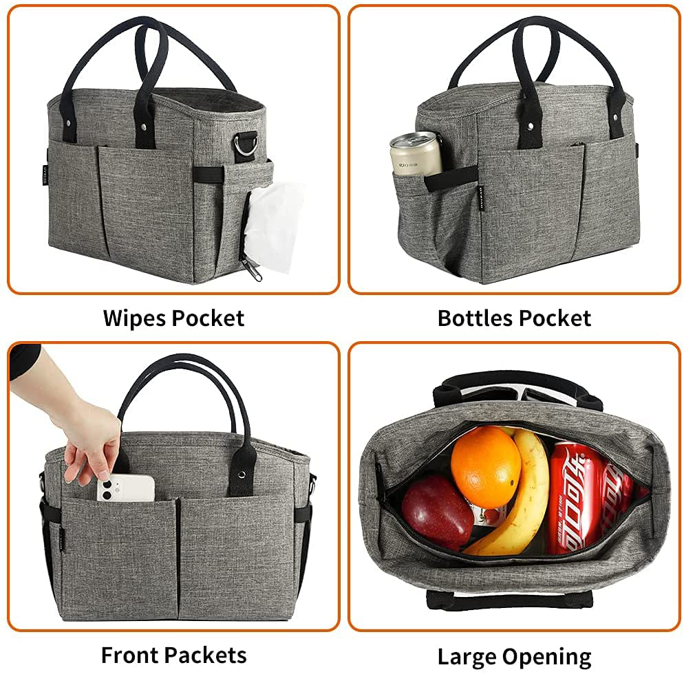 Reusable Insulated Lunch Tote Bag - Portable Lunch Box for Office Work School Picnic Beach Workout Travel - Freezable Tote Lunch Bag Organizer for Women Men Adult Kids