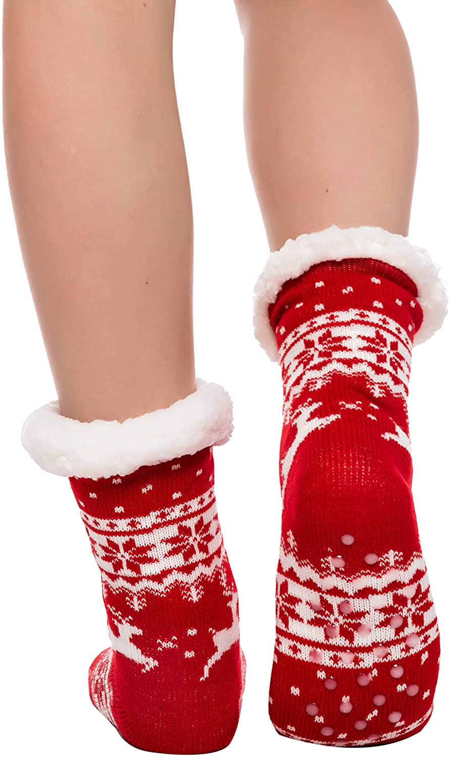 2 Pack Christmas Fuzzy Ripple Slipper Socks Red and Blue