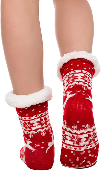 2 Pack Christmas Fuzzy Ripple Slipper Socks Red and Blue