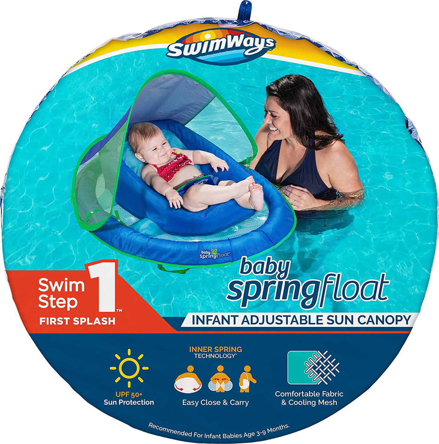 SwimWays Infant Baby Spring Float with Adjustable Sun Canopy - Green