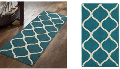 Maples Rugs Rebecca Contemporary Runner Rug Non Slip Hallway Entry Carpet, 1'9" x 5', Teal/Sand & Rebecca Contemporary Kitchen Rugs Non Skid Accent Area Carpet [Made in USA], 1'8 x 2'10, Teal/Sand