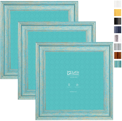 LaVie Home 5x5 Picture Frames (3 Pack, Distressed White Wood Grain) Rustic Photo Frame Set with High Definition Glass for Wall Mount & Table Top Display