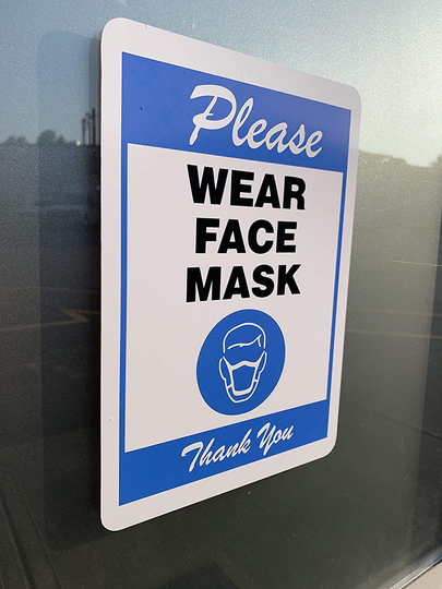 E-Z WRAPS"Please WEAR FACE MASK" Sign, Blue, Adhesive Vinyl, 8"x6"