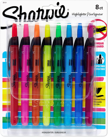Sharpie Liquid Retractable Highlighters Assorted Colors | Chisel Tip Highlighter Pens, 8 Count