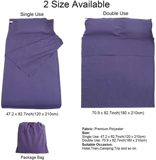 Camping Sleeping Bag Liner Lightweight Portable Clean Travel Sheet Sack for Hotel Train Trip Hiking Camping Outdoor Picnic