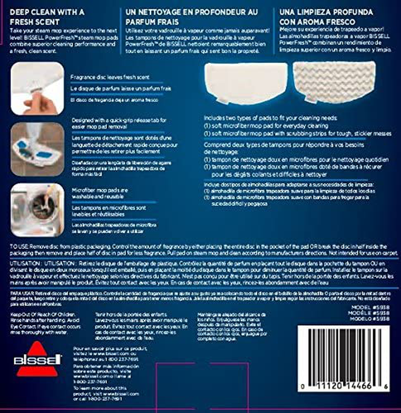 BISSELL PowerFresh Steam Mop Pads (2 pk) with Fragrance discs (4 ct), 5938