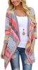 DEARCASE Women's 3/4 Sleeve Cardigans Striped Printed Open Front Draped Kimono Loose Cardigan