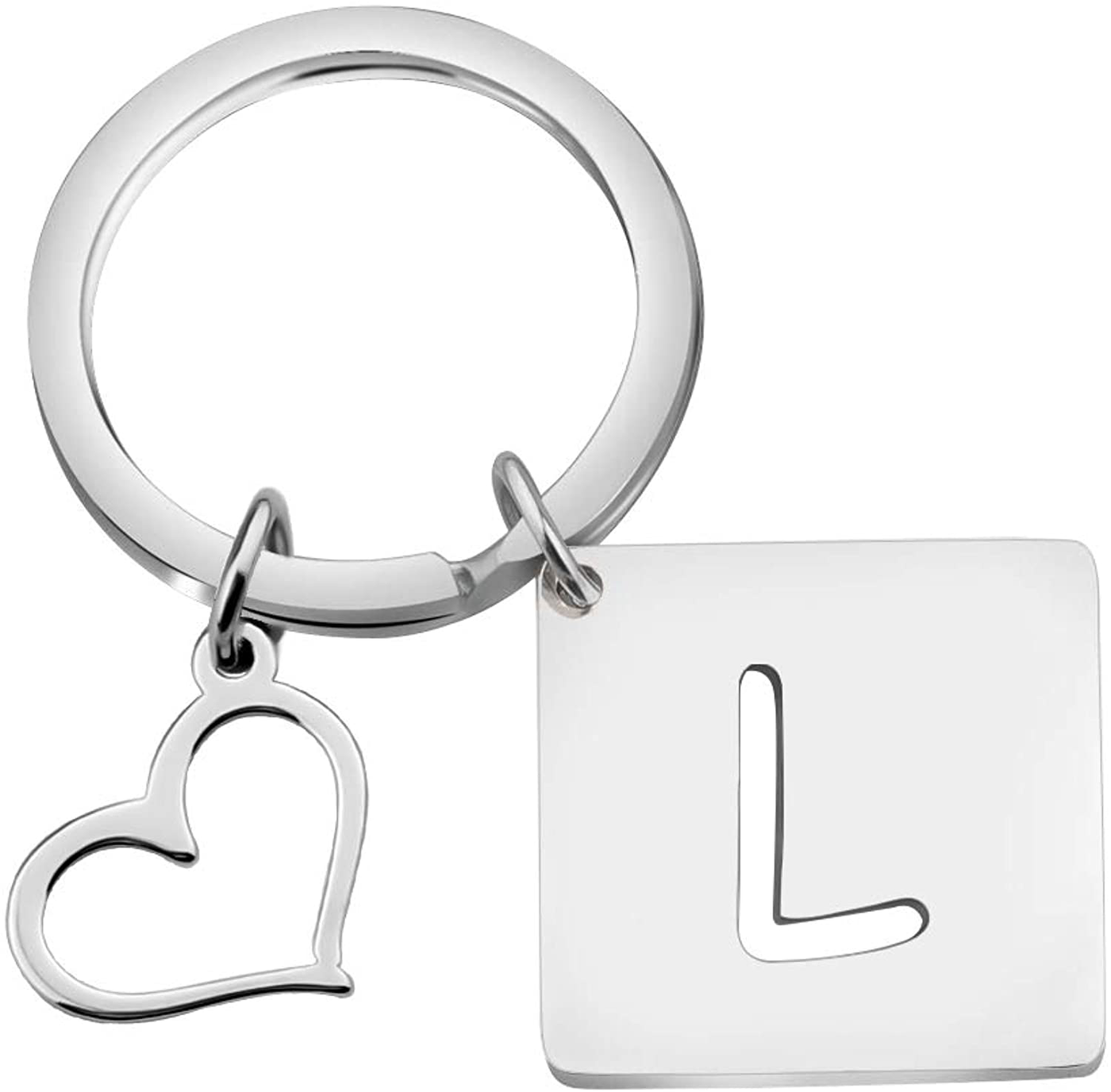 bobauna Stainless Steel Cut Out Alphabet Initial Letter Keychain Key Ring Personalized Gift