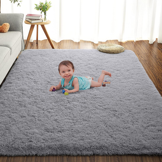 RUGICI Ultra Soft Shaggy Rugs Fuzzy Rugs for Bedroom Nursery Dorm, Cute Plush Area Rug for Teen Kid Room, Upgraded Non-Slip Fluffy Carpet, Modern Rectangular Home Decor Floor Mat, Grey 3x5 Feet