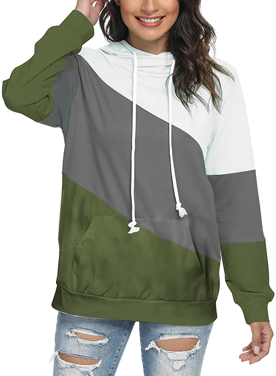 Barlver Women's Casual Hoodies Long Sleeve Sweatshirts Cowl Neck Drawstring Hooded Pullover Top with Pockets