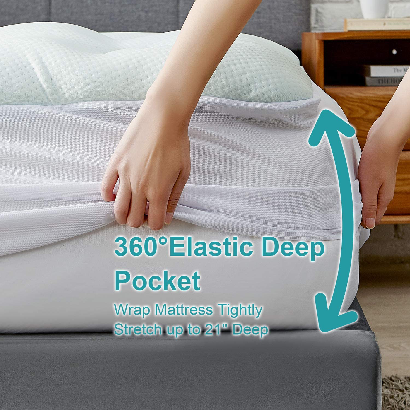 Hansleep King Memory Foam Mattress Pad, Mattress Topper, Cooling Gel Bamboo Mattress Pad Fluffy Mattress Protector with Deep Pocket, Breathable Air Mattress Topper Cover, 78x80 Inches