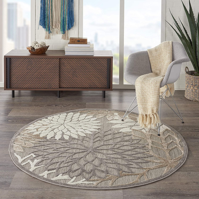 Nourison Aloha Indoor/Outdoor Floral Natural x Area Rug (4' Round), XROUND