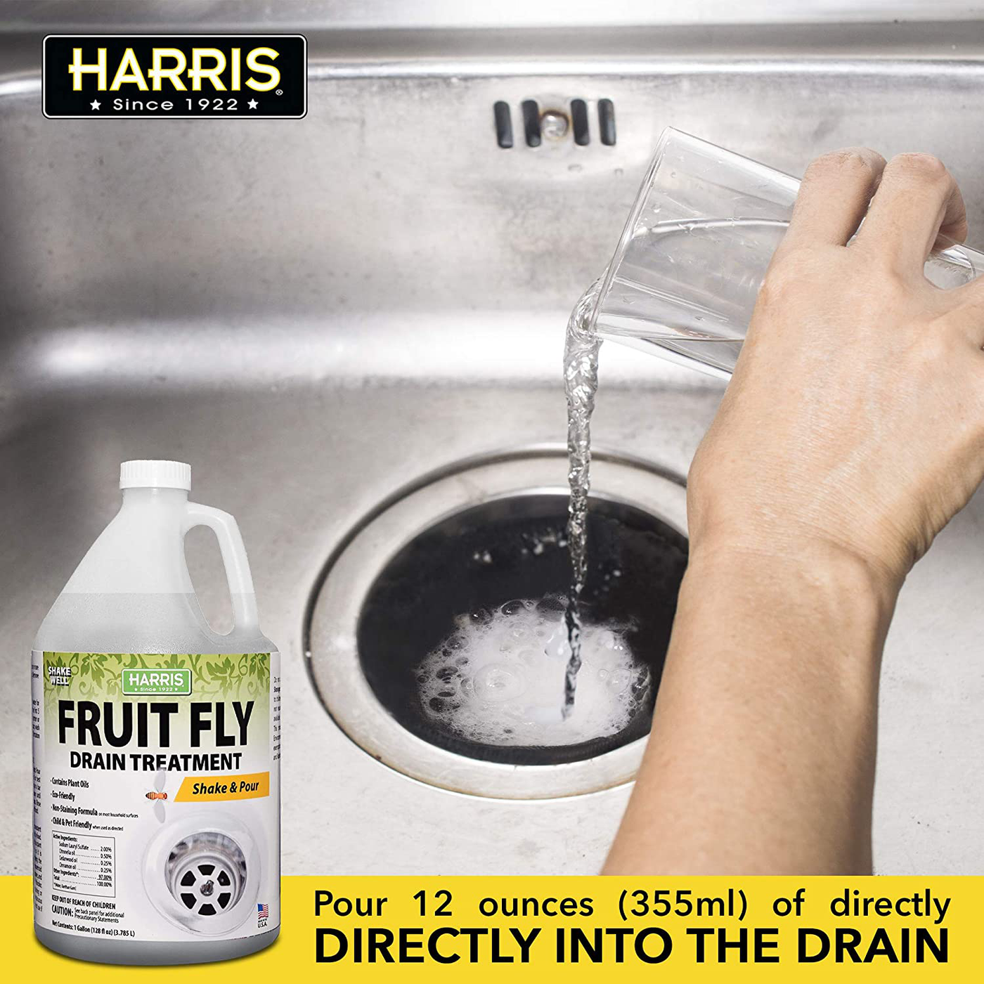 HARRIS Fruit Fly Drain Treatment Gel, Drain and Fruit Fly Killer for Indoor, 128oz