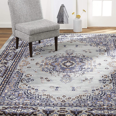 Home Dynamix Premium Sakarya Traditional Medallion Border Area Rug, Silver, 3'7"x5'2" Rectangle