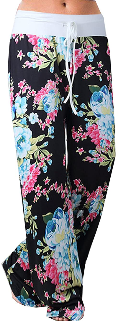 Women's Comfy Stretch Drawstring Palazzo Wide Leg Lounge Pants