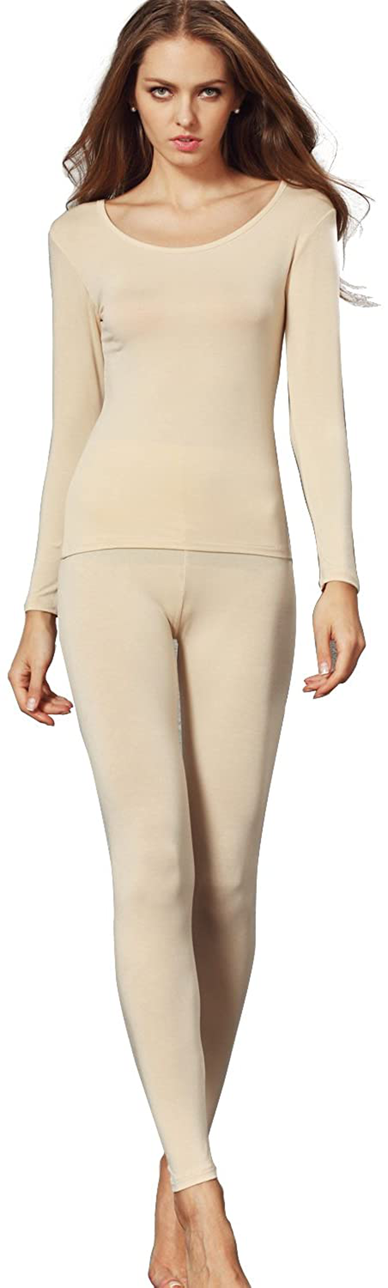 Liang Rou Women's Crewneck Long Johns Ultra Thin Modal Thermal Underwear Top & Bottom Set