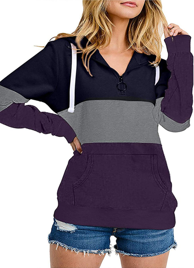 Barlver Women's Casual Hoodies Long Sleeve Sweatshirts Cowl Neck Drawstring Hooded Pullover Top with Pockets