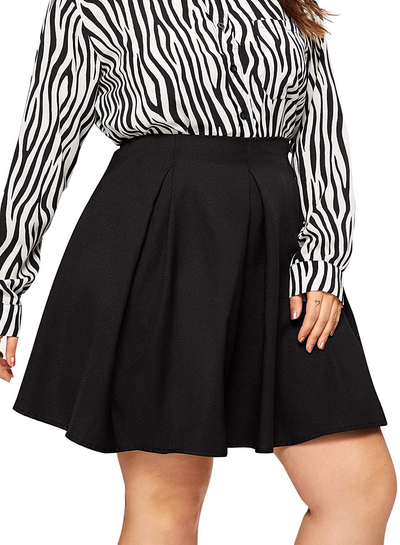 SOLY HUX Women's Plus Size Elastic Waist Flared Casual Mini Skater Skirt