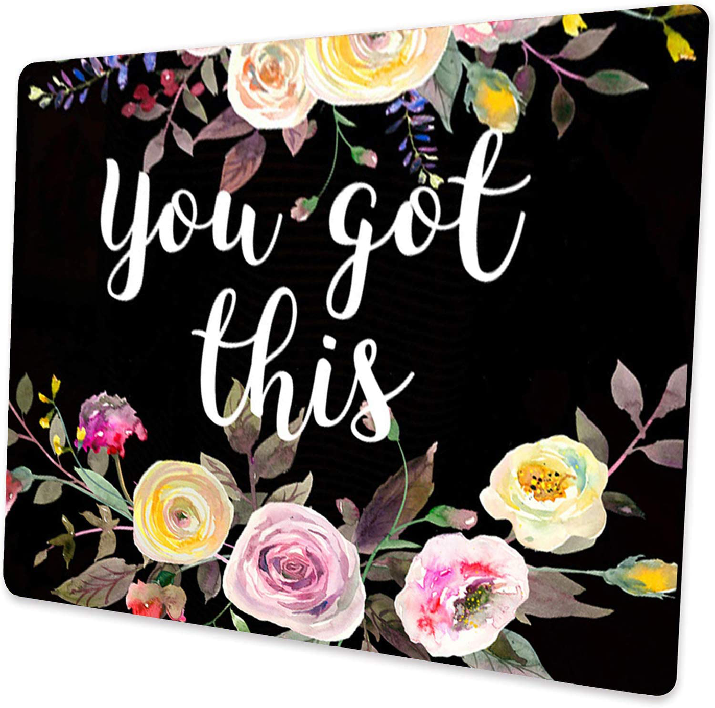 Black Cat Floral Watercolor Mouse Pad Cute Cat Lover Gift Desk Accessories Decor for Women Computer Mousepad School Supplies