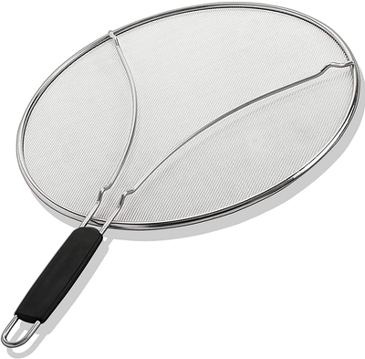 Grease Splatter Screen for Frying Pan 11.5 Inch - Stops 99% of Hot Oil Splash - Protects Skin from Burns - Splatter Guard for Cooking - Iron Skillet Lid Keeps Kitchen Clean Stainless Steel