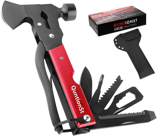 Camping Gear Multitool, Cool & Unique Birthday Gifts for Men Dad Husband Boyfriend, 16-in-1 Survival Gear for Outdoor Hunting Hiking, Emergency Escape Tool with Axe,Hammer,Plier,Knife,Bottle Opener