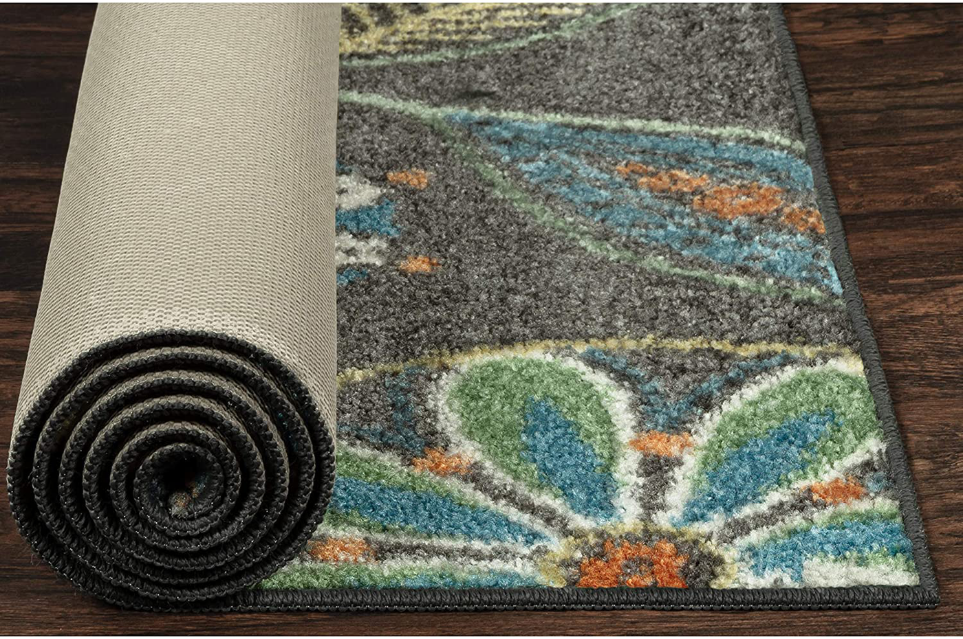Maples Rugs Reggie Floral Non Skid 2pc Kitchen Rugs Set [Made in USA] Washable Floor Mat for Under Sink, Entryway, and Laundry Multi, 2pc Set, Beige