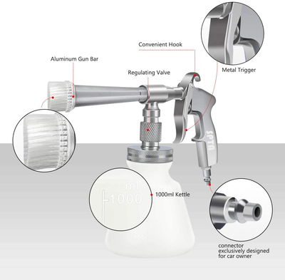 SPTA High Pressure Car Cleaning Gun, Cleaning Gun, Car Interior Washing Kit, Detailing Wash Gun with Metal Spinner for Seat Carpet Roof Dashboard, Essential Car Detailing Kit, 1L Bottle