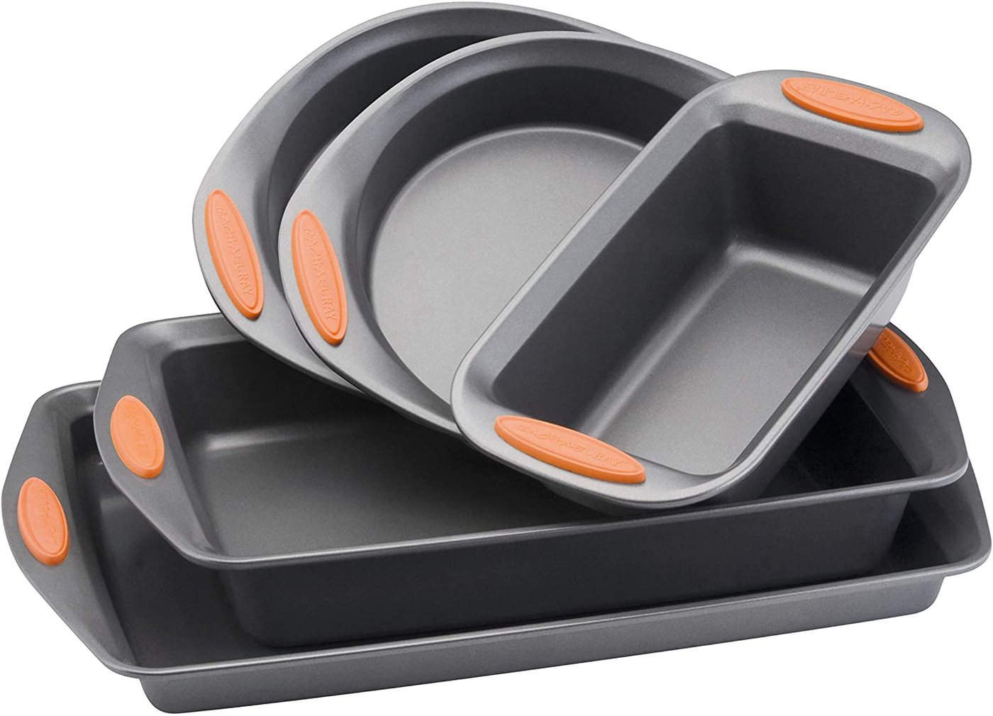 Rachael Ray Nonstick Bakeware Set with Grips includes Nonstick Baking Pans, Baking Sheet and Nonstick Bread Pan - 5 or 10 Piece