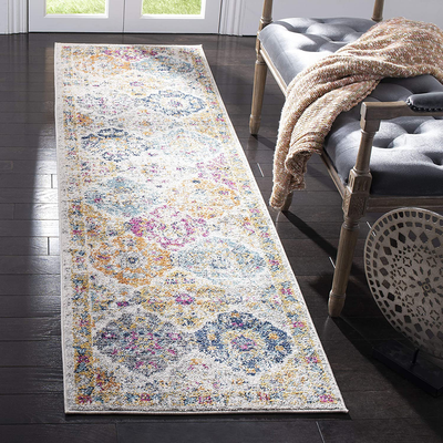 Safavieh Madison Collection MAD611B Boho Chic Floral Medallion Trellis Distressed Non-Shedding Stain Resistant Living Room Bedroom Runner, 2'3" x 6' , Cream / Multi