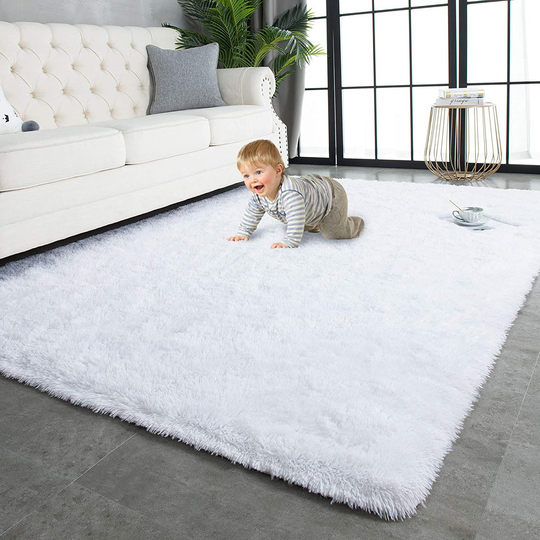 TWINNIS Super Soft Shaggy Rugs Fluffy Carpets, 5x8 Feet, Indoor Modern Plush Area Rugs for Living Room Bedroom Kids Room Nursery Home Decor, Upgrade Anti-Skid Durable Rectangular Fuzzy Rug, White