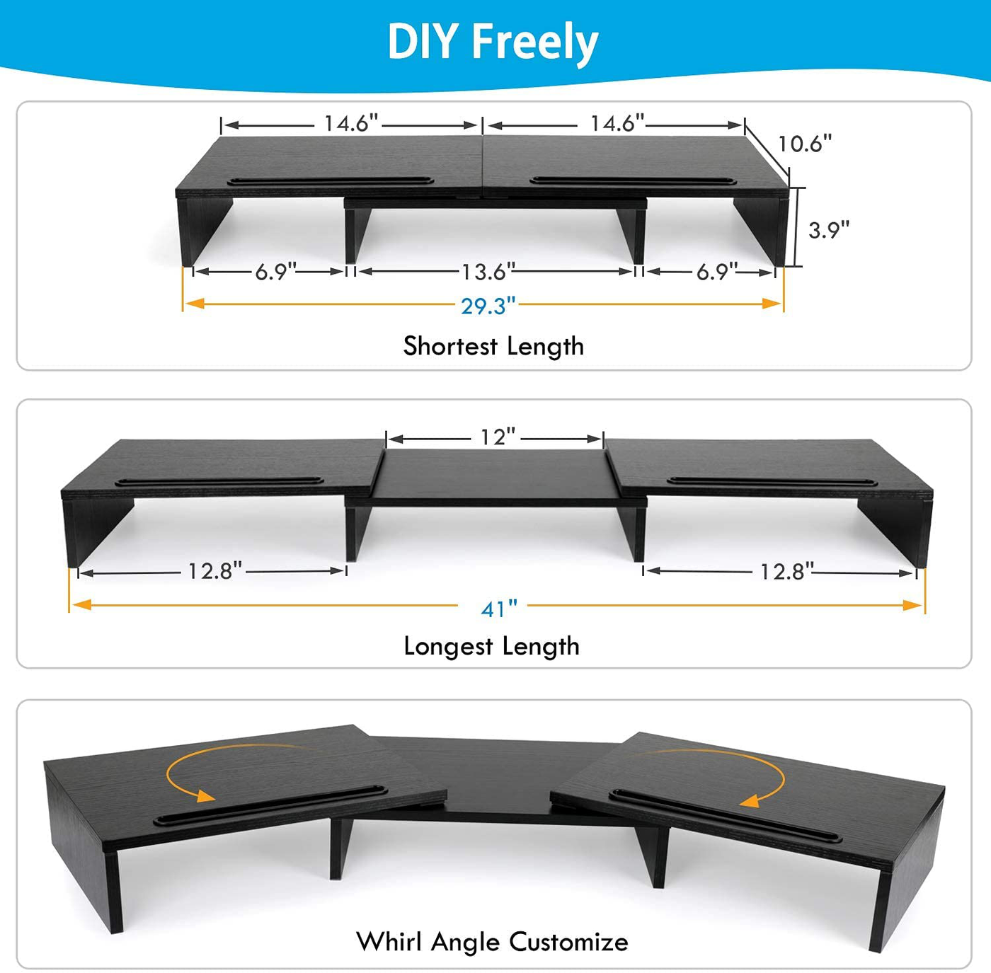 LORYERGO Dual Monitor Stand - Monitor Stand Riser, Adjustable Computer Stand, w/Slot for Tablet & Cellphone，Screen Stand w/Big Storage, Double Monitor Riser for PC, Computer, Laptop