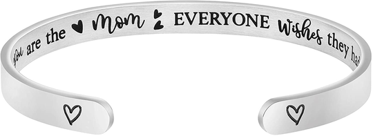 Joycuff Inspirational Bracelets for Women Mom Personalized Gift for Her Engraved Mantra Cuff Bangle Crown Birthday Jewelry