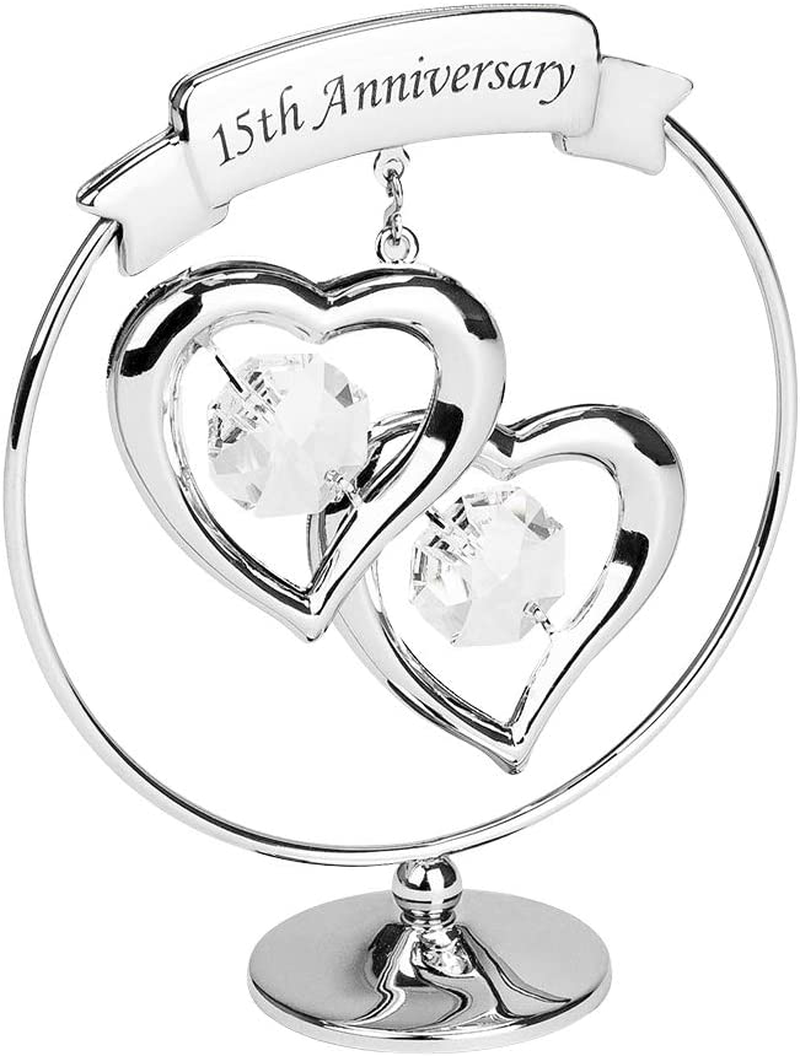 Haysom Interiors Modern 60th Anniversary Silver Plated Metal Keepsake Gift Ornament with Clear Swarovski Crystal Glass