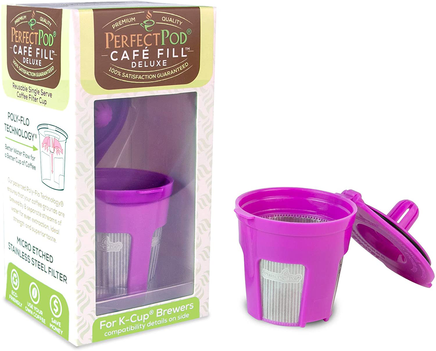 Cafe Fill Deluxe by Perfect Pod Reusable K Cup Coffee Pod | Compatible with Keurig 2.0 1.0 K-Mini Plus K-Classic K-Elite K-Latte K-Compact K-Cafe & Select Other Single Serve Coffee Makers