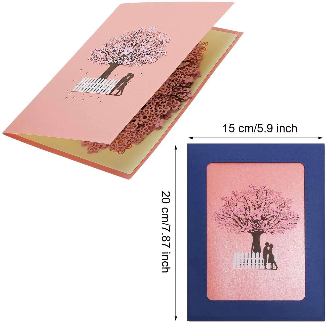 Penta Angel Handmade Cherry Blossom Card Pop Up 3D Flower Card Romantic Love Letter Greeting Anniversary Wedding Valentine Birthday Gift Card Blank Stationery Paper Card for Her Him Husband Wife