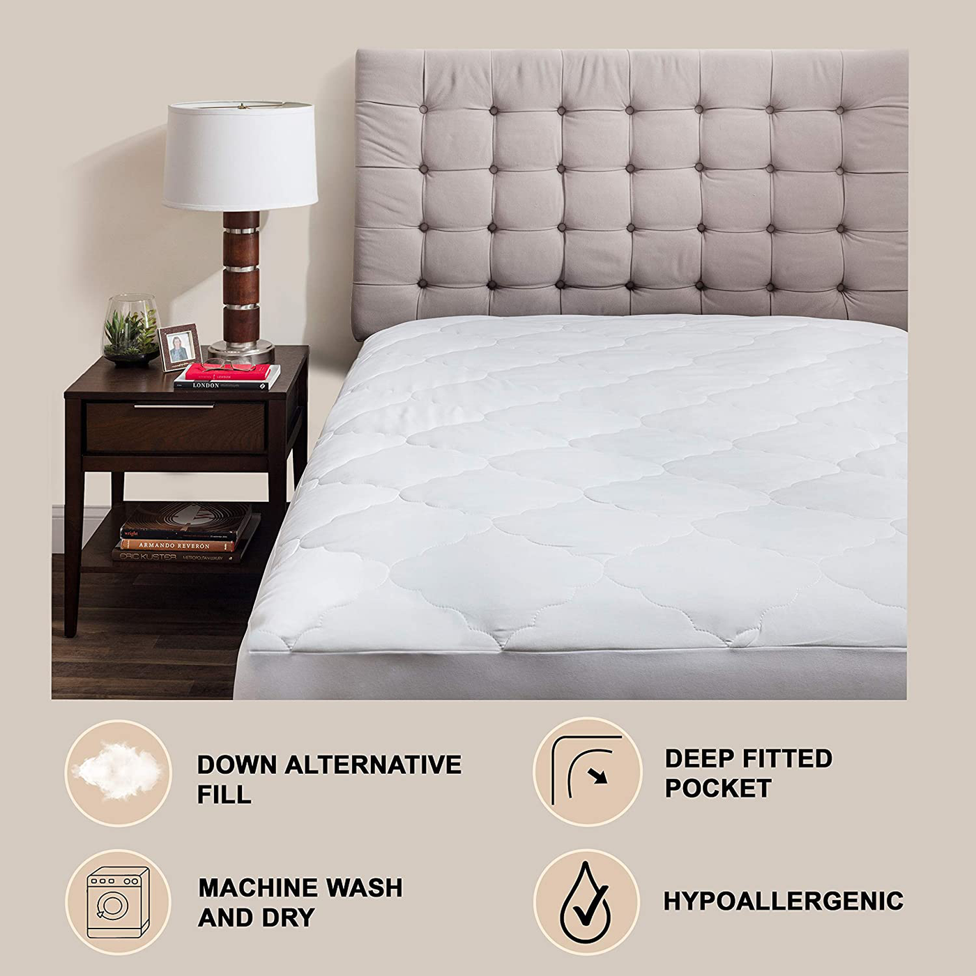 Micropuff Full Extra Long Mattress Pad Cover | Soft Down Alternative Fiber Fill | Fitted Quilted & Only Quality Fabrics Used (Full XL Size -54"x80") Stretches up to 15"