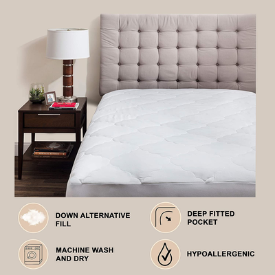 Micropuff Full Extra Long Mattress Pad Cover | Soft Down Alternative Fiber Fill | Fitted Quilted & Only Quality Fabrics Used (Full XL Size -54"x80") Stretches up to 15"