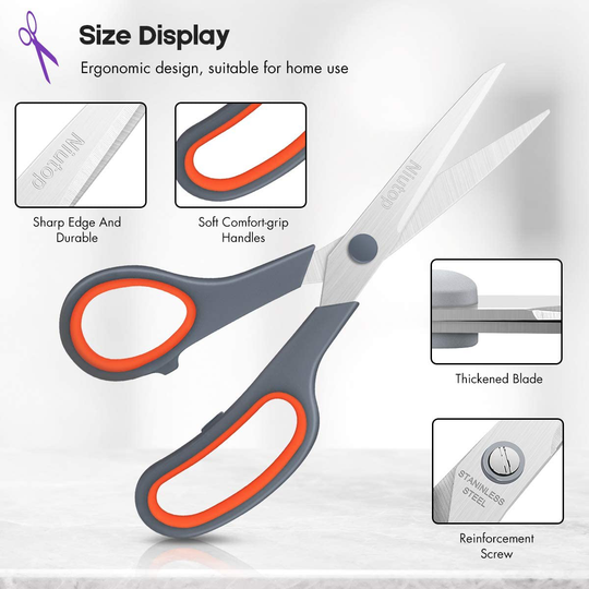Scissors Bulk Set of 5-Pack, Niutop 8" Multipurpose Sharp Scissors for Office Home High/Middle School Student Teacher Scissor Supplies, Soft Comfort-Grip Right/Left Handles