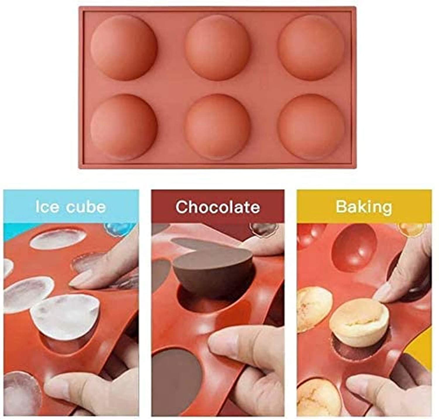 Semi Sphere Silicone Mold Hot Chocolate Bomb Mold 6 Holes Silicone Mold for Chocolate Cake, Jelly, Pudding, Handmade Soap,Cupcake Baking(2pcs)